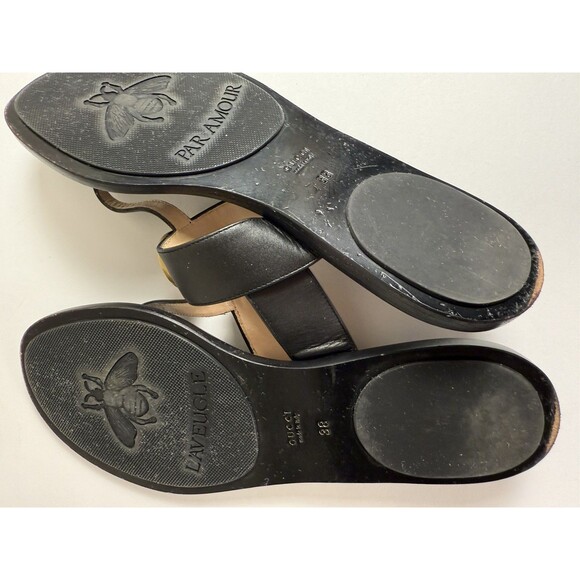 Gucci Marmont GG Thong Sandals in Black Leather Flats  EU 38 US 8 Authenticated - Picture 8 of 13